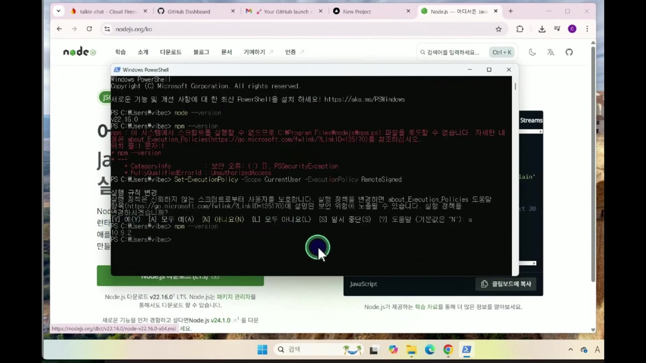 npm --version 재실행 정상 확인